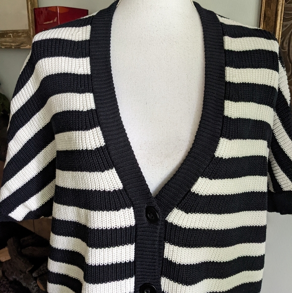 CAbi #5289 Black/White Striped The Whistle Cardigan Sweater Women's XS Oversize - Picture 2 of 10